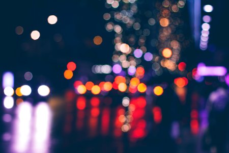 Bokeh effect from street lights at night photo