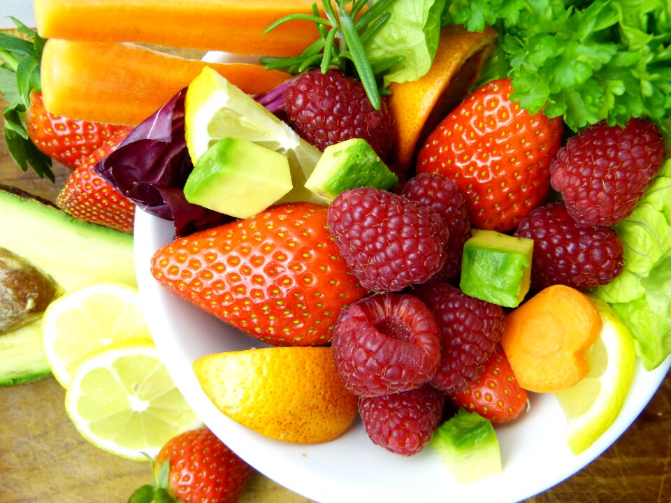 Orange strawberries raspberries