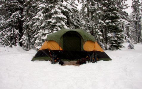 tent on snow field photo