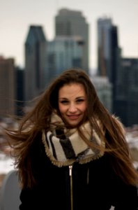 woman wearing brown scarf photo