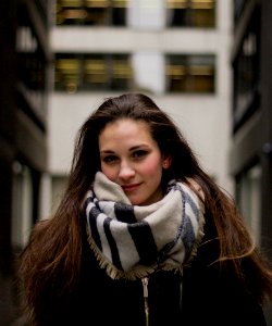 woman wearing white and black neckscarf photo