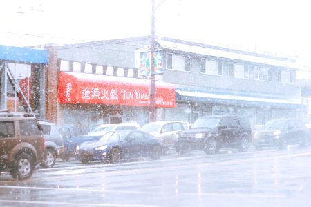 Vancouver with snow, Canada, Red sign