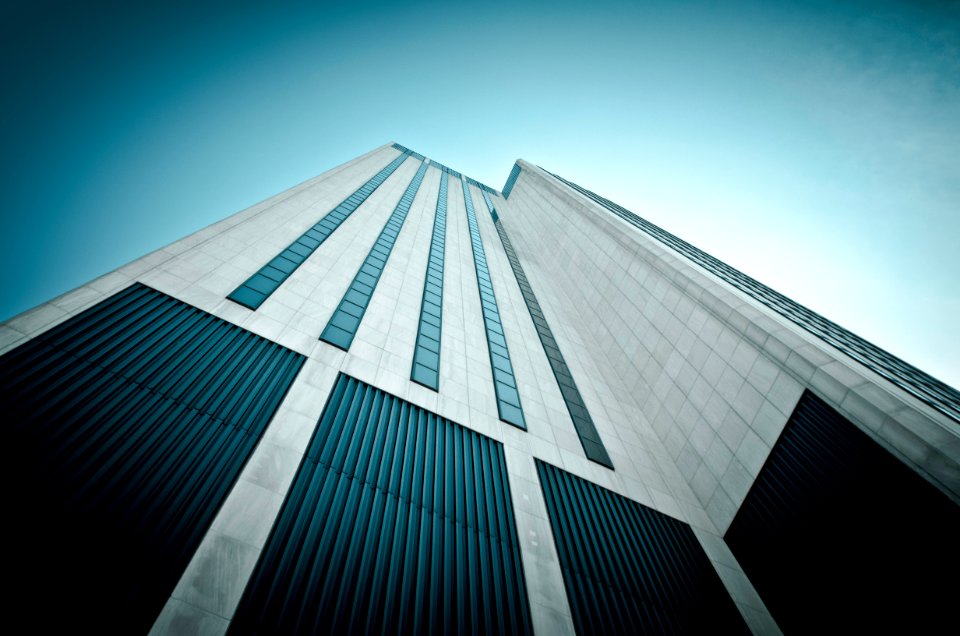worm's eyeview of white and black concrete building