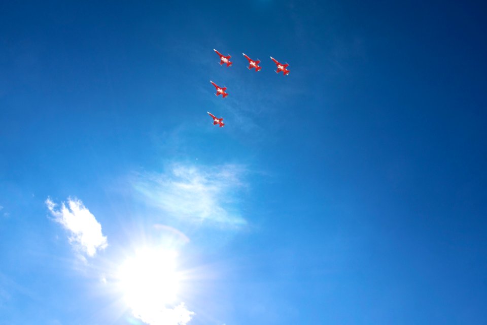 fighter jets forming flying V