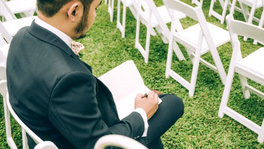 Groom, Writing, Notebook