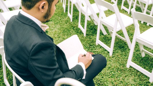 Groom, Writing, Notebook photo