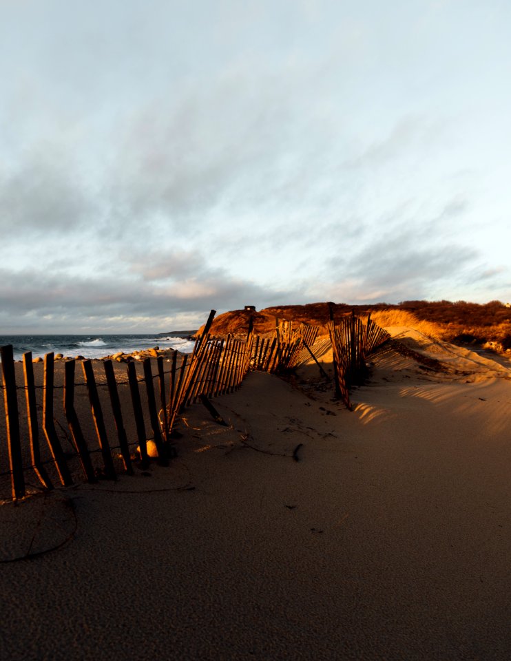 brown wooden fence on brown sand during daytime photo