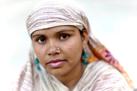 women's white and purple striped headscarf photo