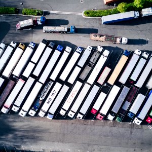 aerial photography of freight truck lot