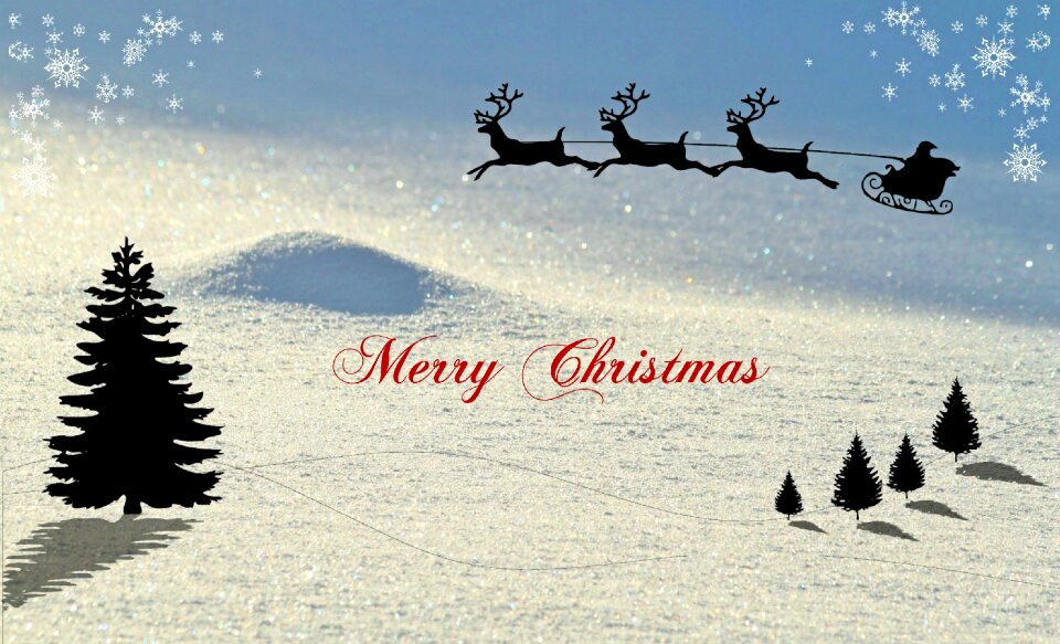 Snow landscape reindeer sleigh santa claus