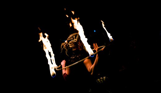 woman holding hula-hoop with fire photo