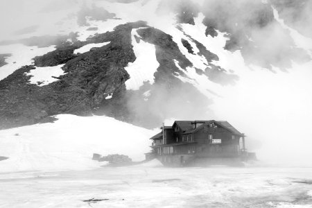Snow, Mountain cabin photo