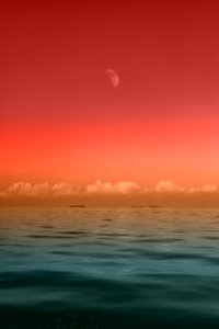 seascape photography of sea under half-moon