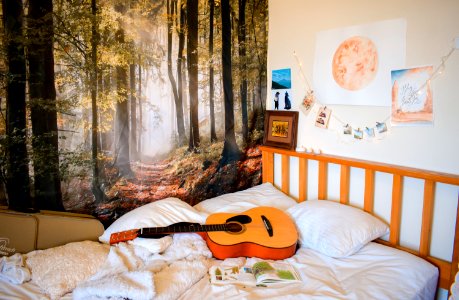 Bed, Bedroom, Guitar