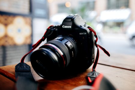 Canon camera on table