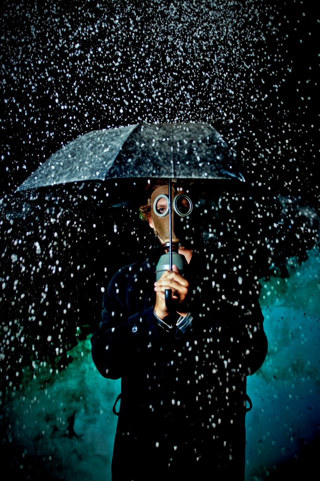 Umbrella, Man, Rain of stones
