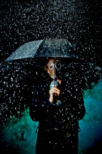 Umbrella, Man, Rain of stones