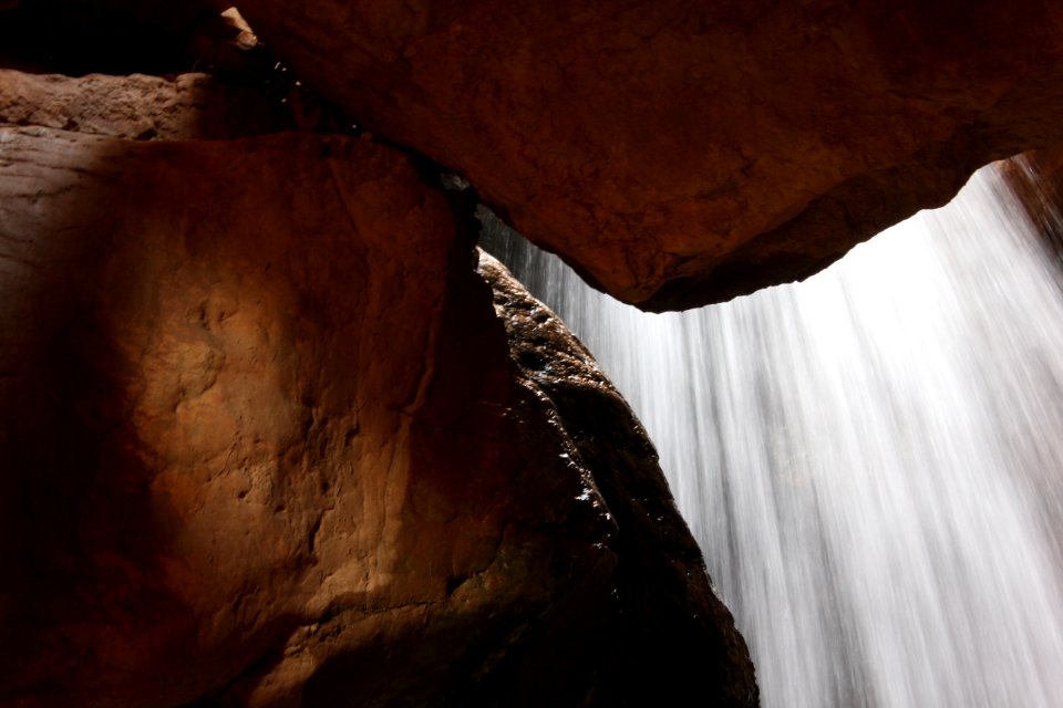 Red stone, Cave waterfall, Waterfall