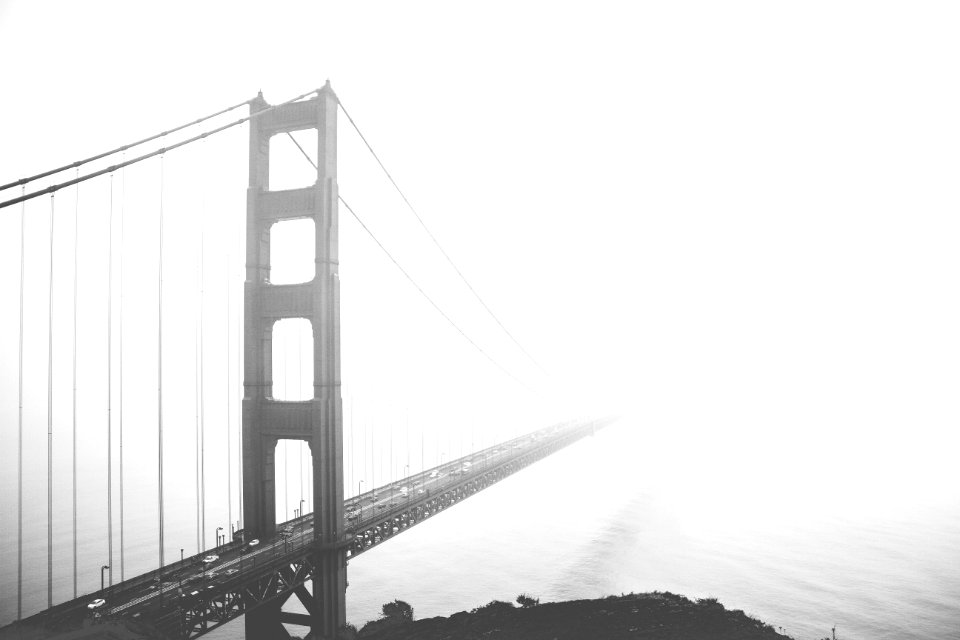 grayscale photo of Golden Gate Bridge