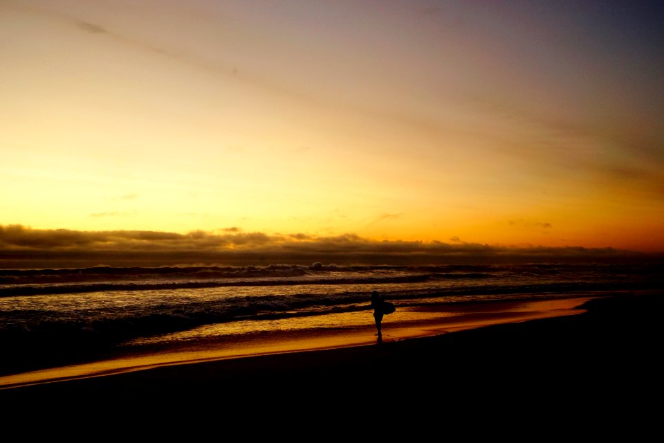 person standing on sea shore during golden hour