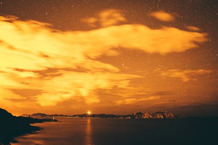 island under orange sky]