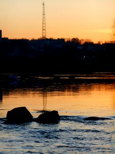 Sunset, Stones, River