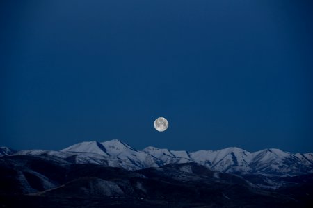 full-moon above snow-capped mountain painting