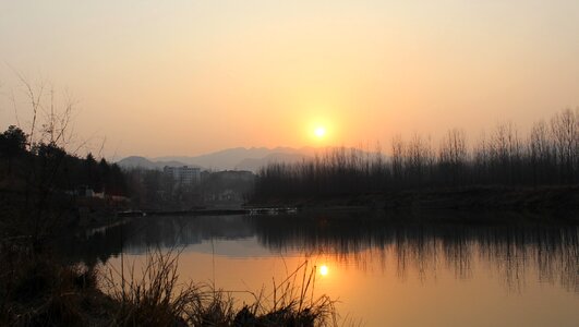 Riverside at dusk reflection photo