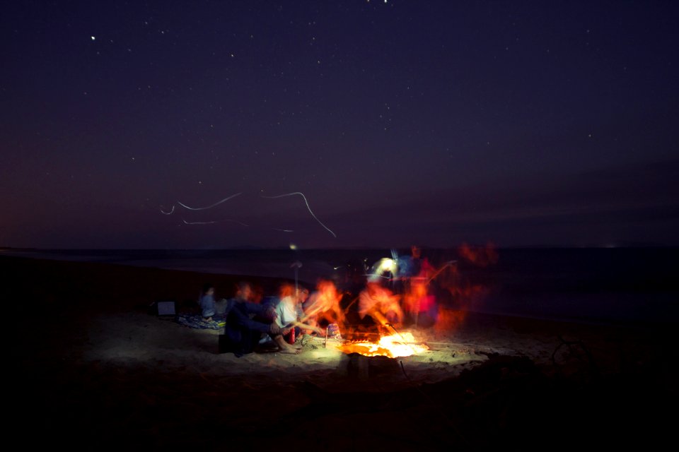 group of people making bonfire