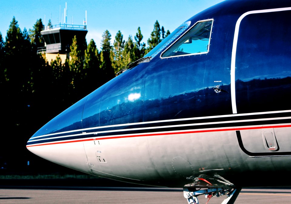 blue and white airplane