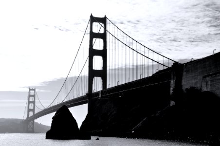 grayscale photo of Golden Gate bridge photo