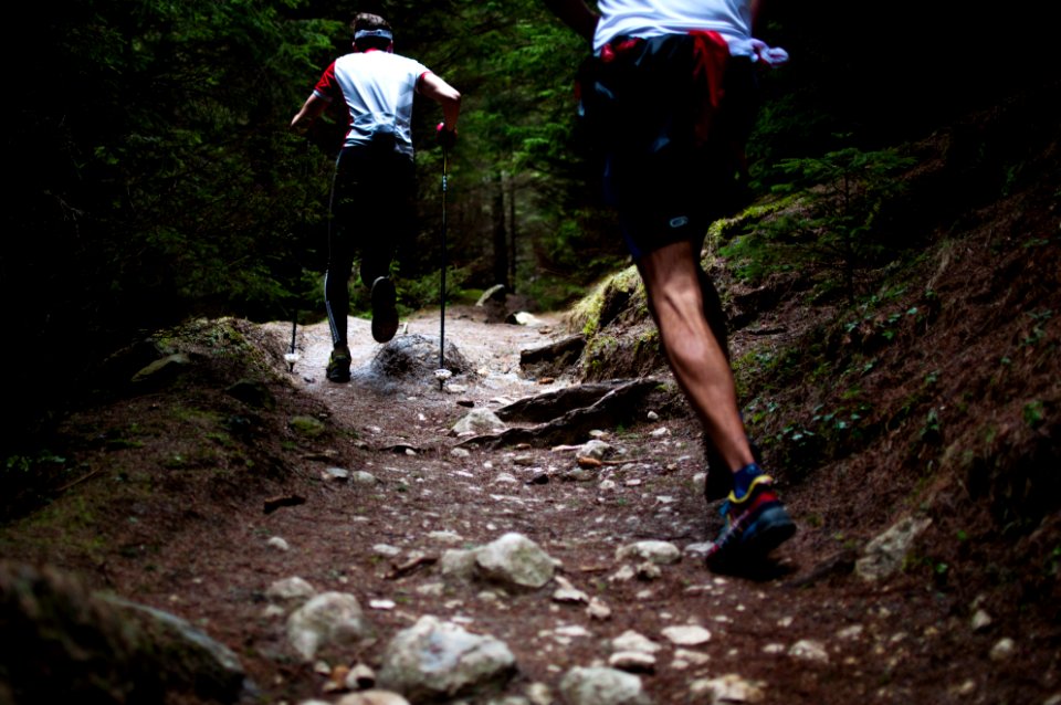 two people running
