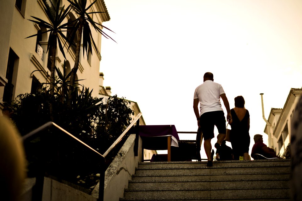 Facing away, Walking, Stairs
