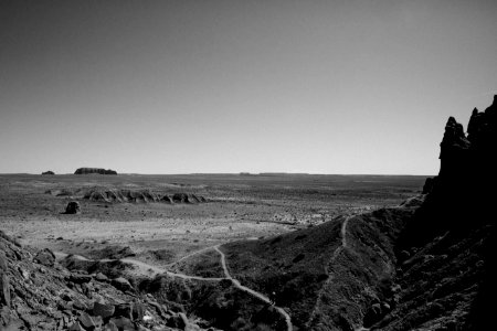 grayscale photography of desert photo