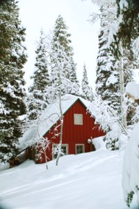 snow covered wooden house during daytime photo