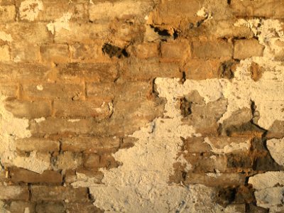 An aged brick wall.