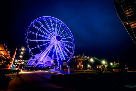 blue lighted ferris wheel photo