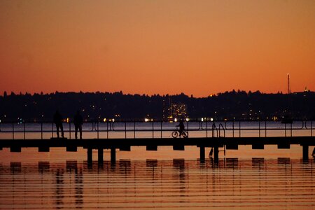 Silhouettes pedestrians landscape photo