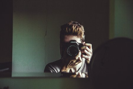 man taking photo on mirror photo