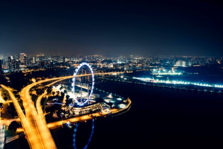 aerial photography of London Eye at nighttime photo