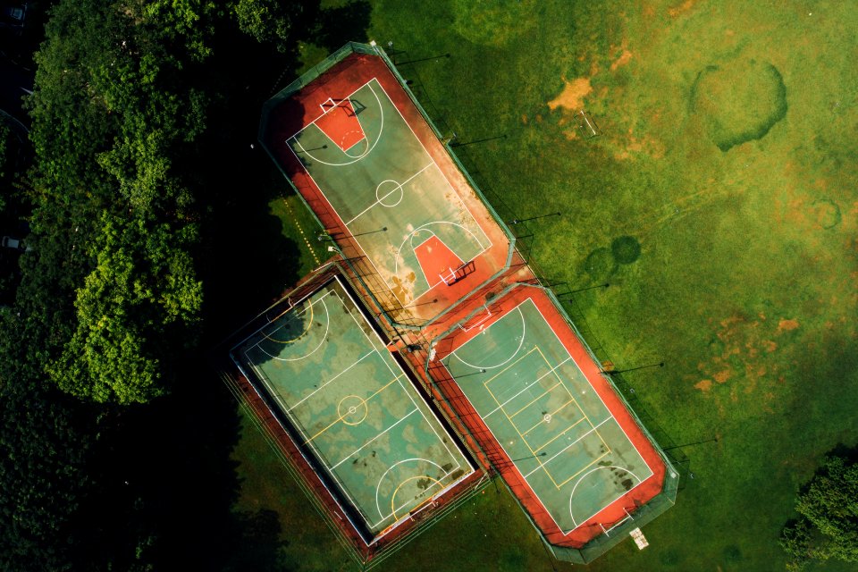 three basketball court aerial photo