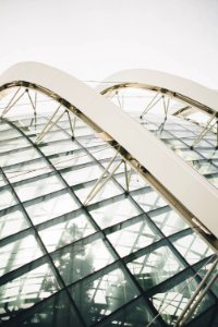 white concrete framed glass building