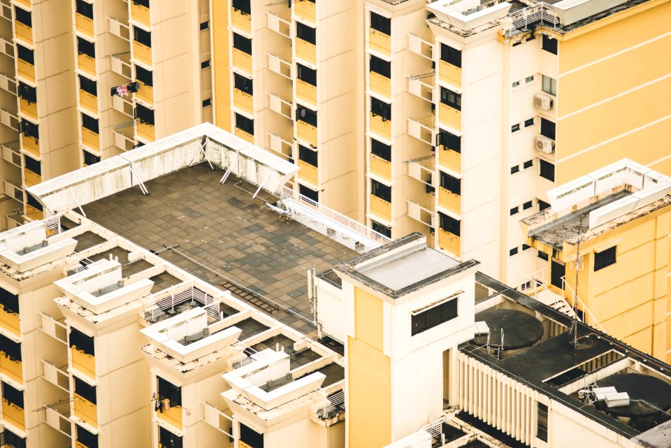 aerial view of white and black rooftop photo