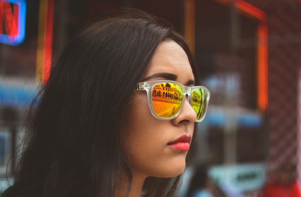 woman wearing neo-chrome sunglasses with gray frames photo