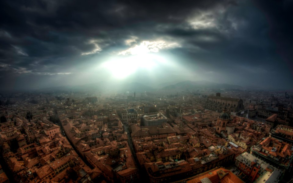 aerial photography of city under gray clouds