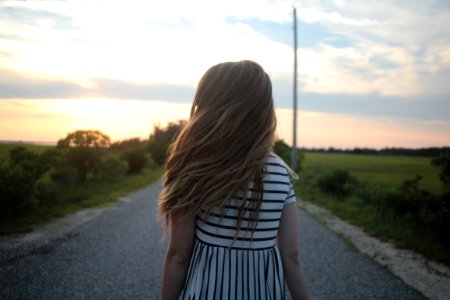Road, Girl, Golden hour