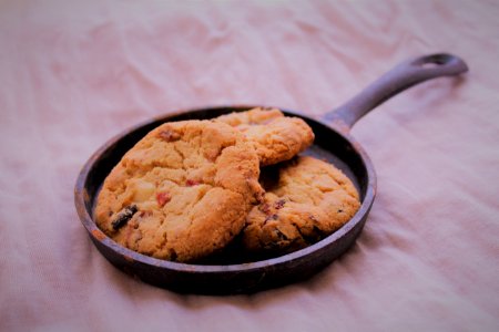 baked cookies on frying fan photo