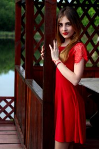 Lady, Portrait, Red