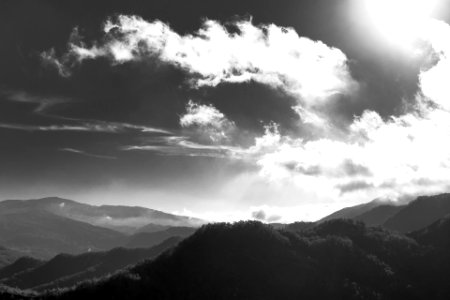 grayscale photography of mountain photo