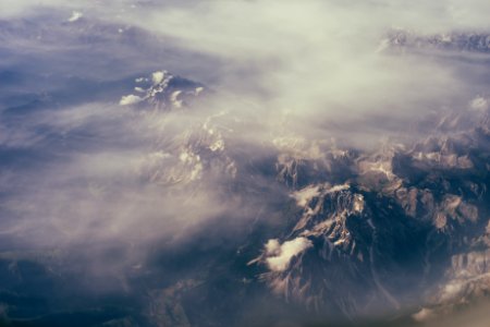 top view of mountain under white clouds photo